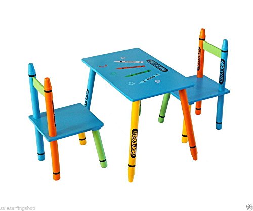 High Quality Crayon Kids Wooden Table and 2 Chairs