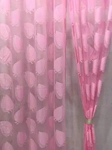 HVF THREADS Polyester Floral Curtains, 5FEET, Pink, Set of 1