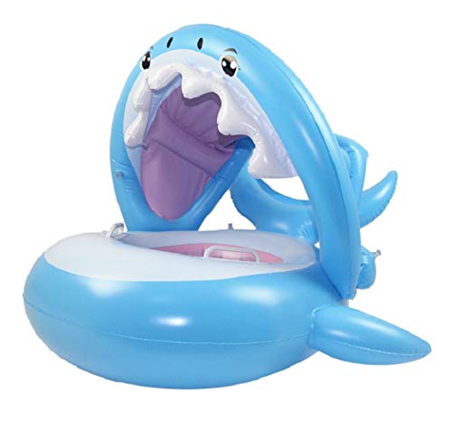 Beautifive Bouée Piscine Gonflable pour Enfant, Bébé Siège De Piscine Requin avec Auvent Bague De Natation Flotteur Piscine pour Bébé Enfant 8-48 Mois