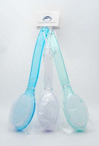 1 Back Bath Brush with Bristles & Long Plastic Handle (White)