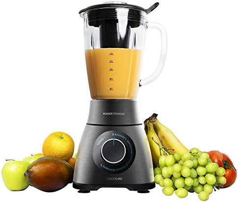 Cecotec Frullatore Power Black Titanium 1000. 1000 W, lama a 6 foglie con rivestimento in titanio nero, caraffa in vetro da 1,5 l, 5 velocità. (1500 W, Nero)
