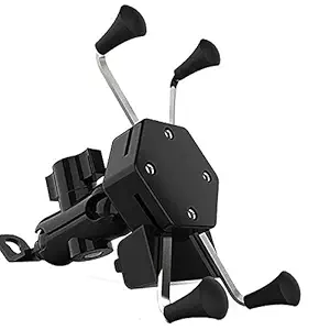 AllExtreme EXHSMH1 Universal X-Grip Spider Mobile Holder Adjustable Cell Phone Holder Stand with 360 Degree Rotations and USB Charging Port for Bike Rear View Mirror Cradle (Black)