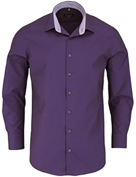 ETERNA Modern Fit Hemd extra kurzer Arm Patch Chambray aubergine AL 59
