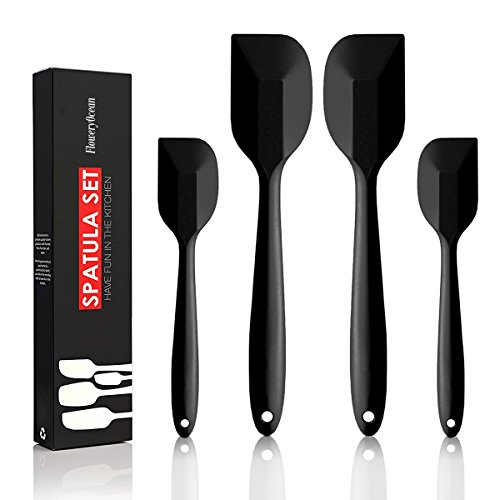 4 Silikon Spatel Hitzebeständig Spatulas Schwarz Rot BPA Frei Silikon Teigschaber Schwarz Rot Set Nicht-Stick, Einem Kern Edelstahl und Nahtloses Einteiliges Design