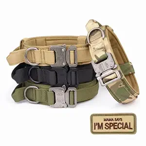 Tactical Dog Collar - KCUCOP Military Dog Collar with Mama Says I m Special Patch Thick with Handle K9 Collar Tactipup Dog Collars Adjustable Heavy Duty Metal Cobra Buckle for M,L,XL Dogs(Brown,M)