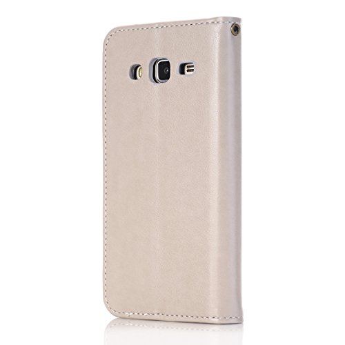 FESELE Rose Blume Schutzhülle für [Samsung Galaxy J5 2015] Brieftasche Hülle Leder Tasche Flip Case Handyhülle mit Standfunktion und Magnetverschluss Muster, Samsung Galaxy J5 2015 Schmetterling Butterfly Rose Flower Strap Bookstyle Retro Flip Hülle Wallet Cover Kartenfach Ledertasche Leder-Mappen-Karten-Slot-Abdeckung für Samsung Galaxy J5 2015 + Blau Eingabestift Stylus Touch Pen-Grau - 2