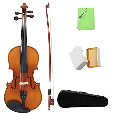 Andoer Plein Surface 4/4 Acoustique en Bois Massif Naturel Spruce Placage en érable Flammé Violon Fiddle pour Performer Débutant étudiants avec Espèce Rosin Cadeau de Noël d'essuie-glace