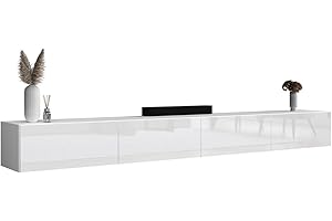 Planetmöbel Mobile TV West, porta TV lungo 280 cm, mobiletto TV sospeso o da appoggio, mobile TV per soggiorno, 2X mobile porta TV 37,8 x 140 x 30 cm, bianco