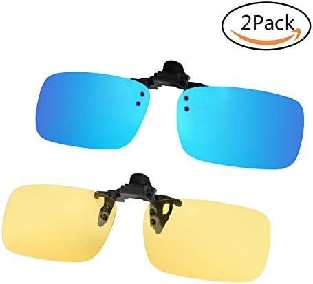 Polarized Sunglasses Lenses Clip-on Flip up Glasses Set Unbreakable for Driving Fishing Outdoor Sport, Fits Over Prescription Eyewear for Mens Womens (Yellow+Blue with Green)