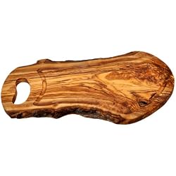 Grande planche à découper rustique en bois d'olivier avec rainure en jus, longueur 45 à 50 cm - PNA50)