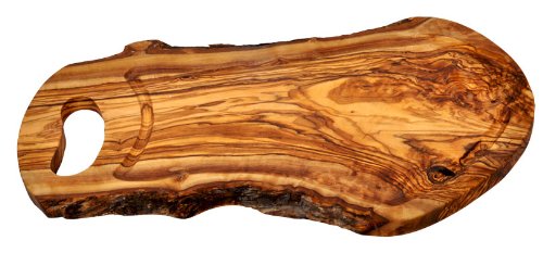 Grande planche à découper rustique en bois d'olivier avec rainure en jus, longueur 45 à 50 cm - PNA50)