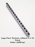 Lego Parts: Technic, Liftarm 1 x 15 Thick (LBGray) by Parts - Technic, Liftarm - Parts - Technic, Liftarm