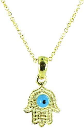 White and Blue on Gold Plated Small Hamsa Hand Necklace