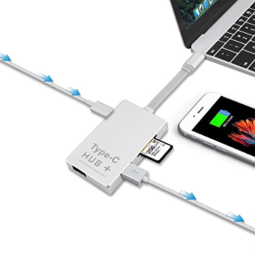 RicoRich 6 in 1 USB 3.0, USB C HUB mit HDMI Ausgang, SD & Micro SD Kartenleser, Power Delivery Aufladen für neues MacBook Pro, CharmeBook Pixel und Mehr (Silber) - 6