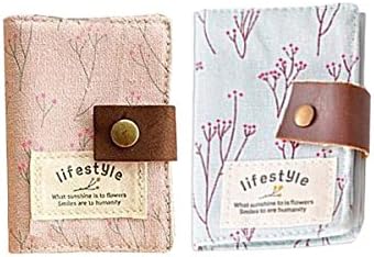 2 PCS * 20 Pockets Retro Canvas Floral Girly Name / Business / Credit Card Holder Instant Camera Photo Album for Polaroid Fuji Instax Mini 70 7S 8 25 50S 90 Films - Blue + Pink