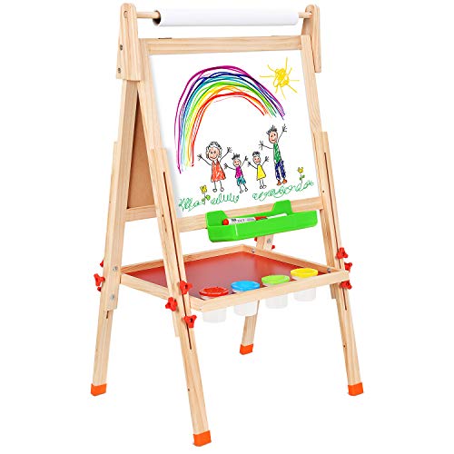 BATTOP Art, con Lavagna Bambini Doppio Pittura cavalletto in Legno Art Easel with Paper Roller