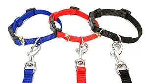Happy Dogs Pack of 3 Puppy Collar or cat Collar with 3 Leash (0.5 inch -Blue Black red)