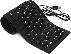 M D Portable Flexible Silicone Foldable Waterproof Wired USB Keyboard (Black)