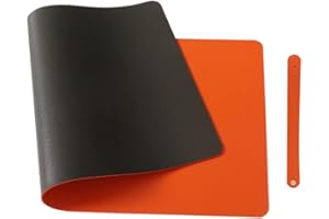 Morain Leather Desk Mouse Pad,Non-Slip PU Leather Office Desk Mat,Waterproof Laptop Desk Pad for Office and Home(Dark Green/Orange, 60x30cm)