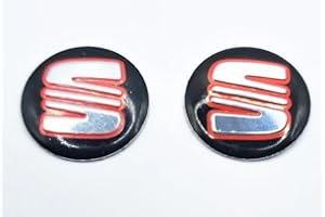 PSL Lot de 2 badges autocollants chromés pour clé de voiture Seat Noir/rouge 14 mm