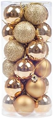 DESHIR 24pcs Christmas Tree Balls Decorations Ornaments Small Shatterproof Xmas Trees Wedding Parties Mini Tree Decoration (3-Finish, 1.57 inch 40mm ) Gold