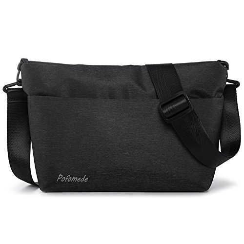 Bolso de Hombro Pequeños Bolso Hombre Bolsos Bandolera Impermeable Messenger Bag de Oxford Bolsa Mensajero para iPad mini Trabajo Escolares Sport Casual Pofomede Negro