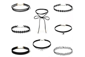 FEBBYA Choker Halsketten Set Strecken Halsband Tattoo Ketten Choker für Teen Mädchen Damen Frauen Velvet Schwarz