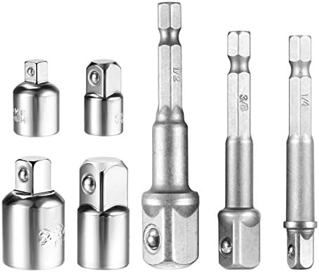 3Pcs 1/4 Hex Shank to 1/4" 3/8" 1/2" Metal Impact Driver Drill Power Bits and 4Pcs 1/4 3/8 1/2 Drive Socket Adapter Converter Reducer Air Impact Craftsman Socket Wrench Adapter Hand Tools Set
