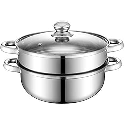 Cuiseur Vapeur à 2 niveaux en acier Inoxydable, Accessoire Companion avec couvercle en verre et finition miroir brillante pour cuisson à vapeur de légumes et cuisson, 27cm