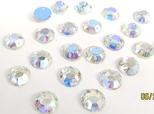 StitchnStick Round Clear AB Flat back SEW On Stitch on Glue on Acrylic Crystal Bead Rhinestone Diamante Gem (50, 10mm)
