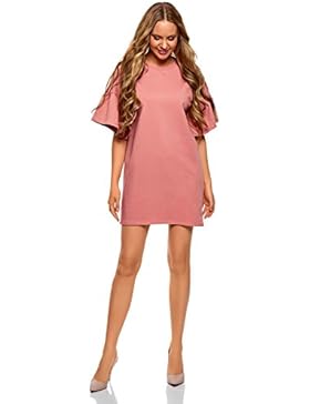 oodji Ultra Damen Gerade Geschnittenes Kleid mit Volants auf den Ärmeln