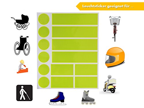 Leuchtaufkleber – Reflektorsticker für mehr Sicherheit, Sticker universell einsetzbar Fahrrad Helm Kinderwagen Buggy gelber Reflektor - 3