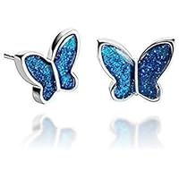 Elegante Schmetterling-Ohrstecker Silberfarben und Dunkelblau zu Weihnachten