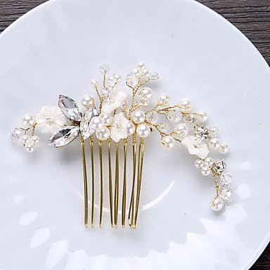 MJW&amp;W Imitation Pearl Headpiece-Wedding Special Occasion Hair Combs 1 Piece, gold
