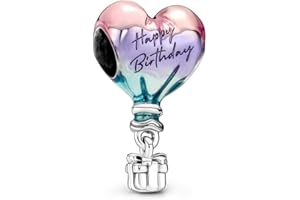 Pandora Ciondolo Moments con scritta Happy Birthday in argento Sterling con smalto sfumato rosa trasparente, viola e blu