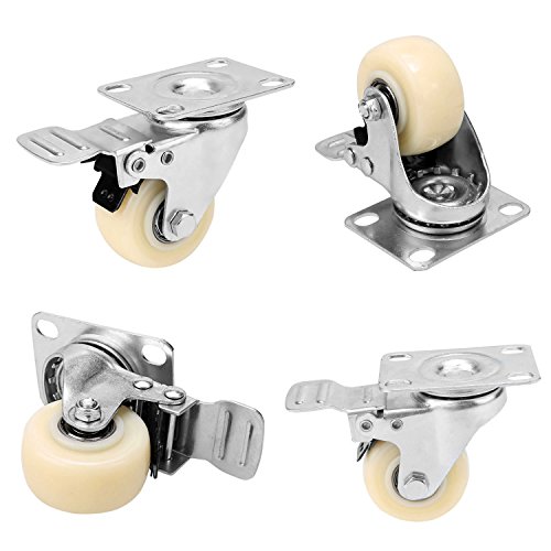 Homdox 4 Stück 50mm 2″ Transportrollen Lenkrollen Strandkorbrollen Schwenkrollen Schwerlastrollen Rollen mit Bremse Tragkraft 400 kg aus Gummi und Stahl - 2