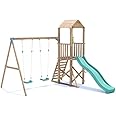 Dunster House SquirrelFort Wooden Climbing Frame – Double Swing Set with Slide, High Platform & Ladder, Fun Outdoor Play for Kids