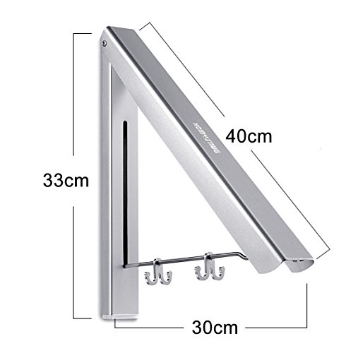 HomySnug Kleiderhaken Klappbar Wandhaken Aluminium Wand-Kleiderständer Mit Zwei Kleine Haken Super Platzsparende Garderobe, Ideal Für Flur, Waschkeller, Wohnzimmer, Büro (40 x 33 x 30cm) - 2