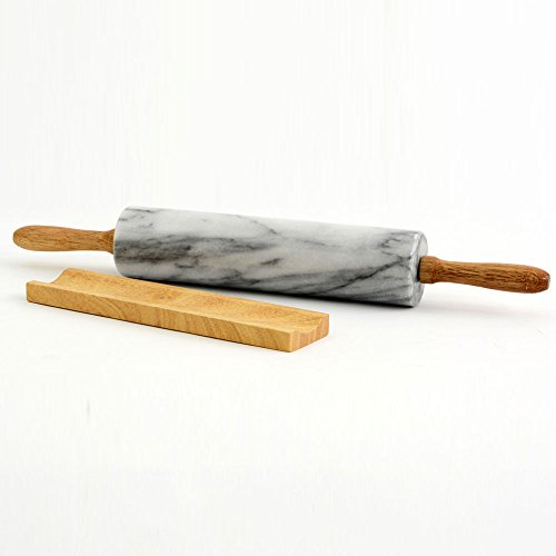 Cbam Teigroller aus weißem Marmor, mit Holzbasis, Horwood Rolling Pin & Stand - 2