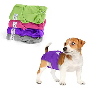 LUXJA Reusable Female Dog Diapers (Pack of 4), Washable Wraps for Female Dog (X-Small, Gray+Green+Purple+Rose Red)