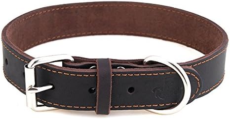 Reopet Leather Dog Collar - Brown Full Grain Latigo Leather, Soft & Durable - Geniune Leather Dog Collar for Medium & Large Dogs - 1.0"*15-19"