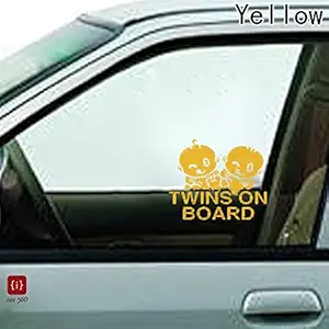 ISEE 360 Car Sticker Twins On Board Warning Mark Baby Child Vinyl Decals Yellow 15.00 x 14.00 cm