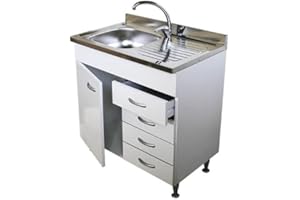 Arredobagno e Cucine Mobile sottolavello bianco, 1 anta e cassettiera, senza lavello inox cm.80
