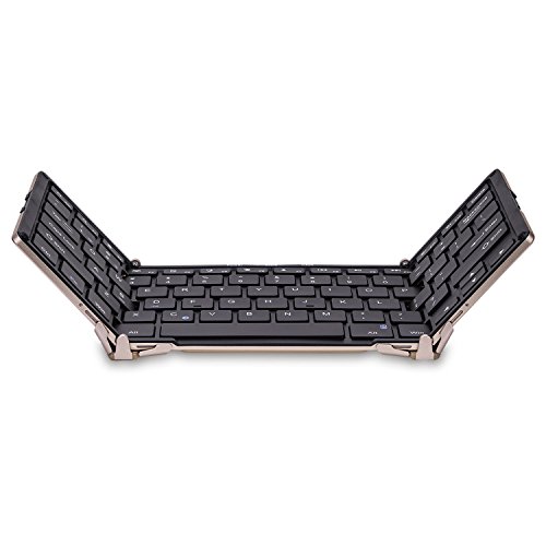 MoKo Universal Drahtlose Wireless Bluetooth 3.0 Tastatur Qwerty-Layout Keyboard mit eingebauter Lithium Batterie für Apple iPad Mini 4/iPad Pro/iPhone 6s,Tablet,PC,IOS,Android,Windows, Schwarz / Gold