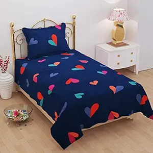 Syriddyaas With Device Prime Collection 225 TC Cotton-Blend Fabric Single Sized(90x60) Inch 1 Bedsheet with 1 Pillow Covers - Single Bedsheet for Single Bed (Blue Heart)