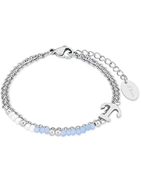 s.Oliver Damen-Armband mit Anker-Anhänger Edelstahl Glassteine blau weiß