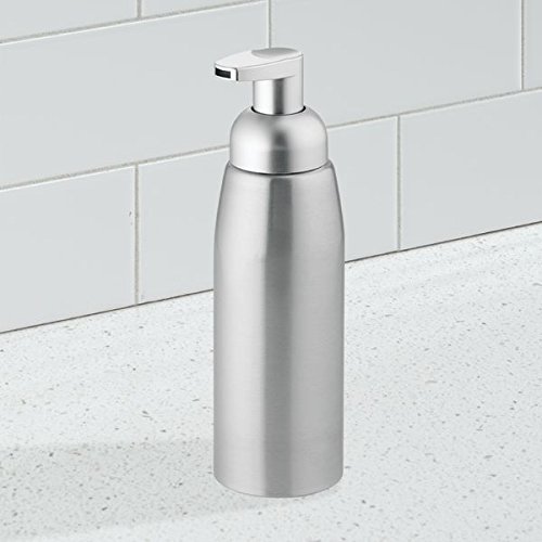 mDesign Schaumseifenspender wiederbefüllbar – Aluminium Seifenspender bzw. Seifenschaumspender mit 414 ml Fassungsvermögen – gebürstet/mattsilber - 2