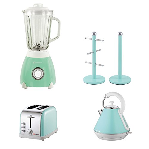 Electric Kettle, Toaster, Blender, Mug Tree &amp; Kitchen Roll Holder (Mint Green)