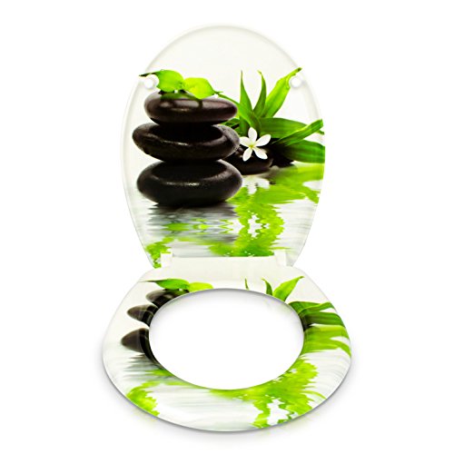 WC Sitz mit Absenkautomatik – „Steingarten“ Design – Toilettendeckel mit Motiv aus Duroplast inkl. Montagesatz – VENKON - 2