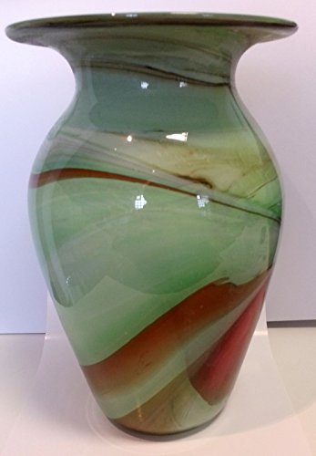 Vase Bodenvase farbige Glasvase grün weiss braun marmorierte dekorative Kristallglas Blumenvase mit grosser Öffnung mundgeblasen Höhe 24 cm Oberstdorfer Glashütte - 3